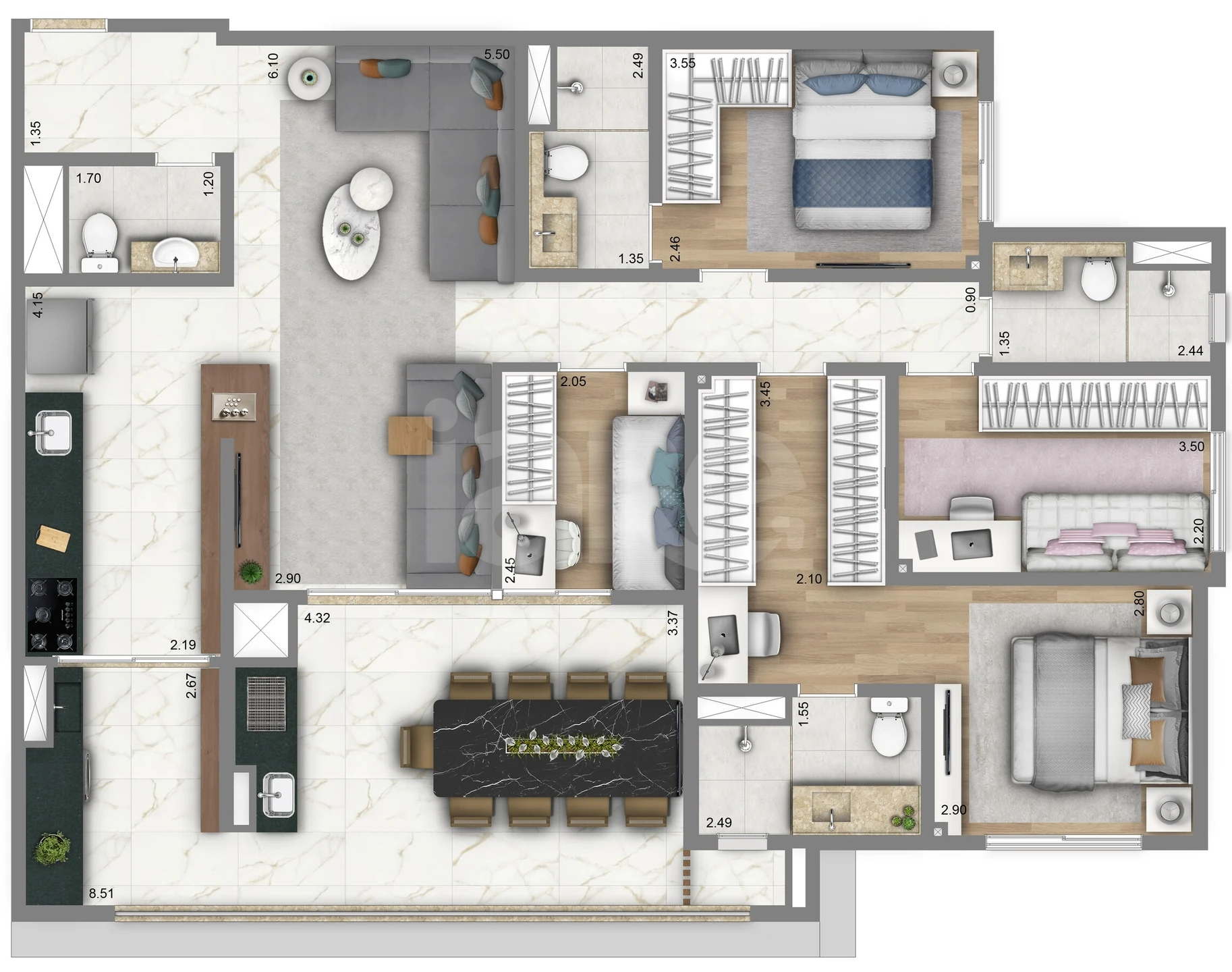 Planta — Apartamento 121,76 m²