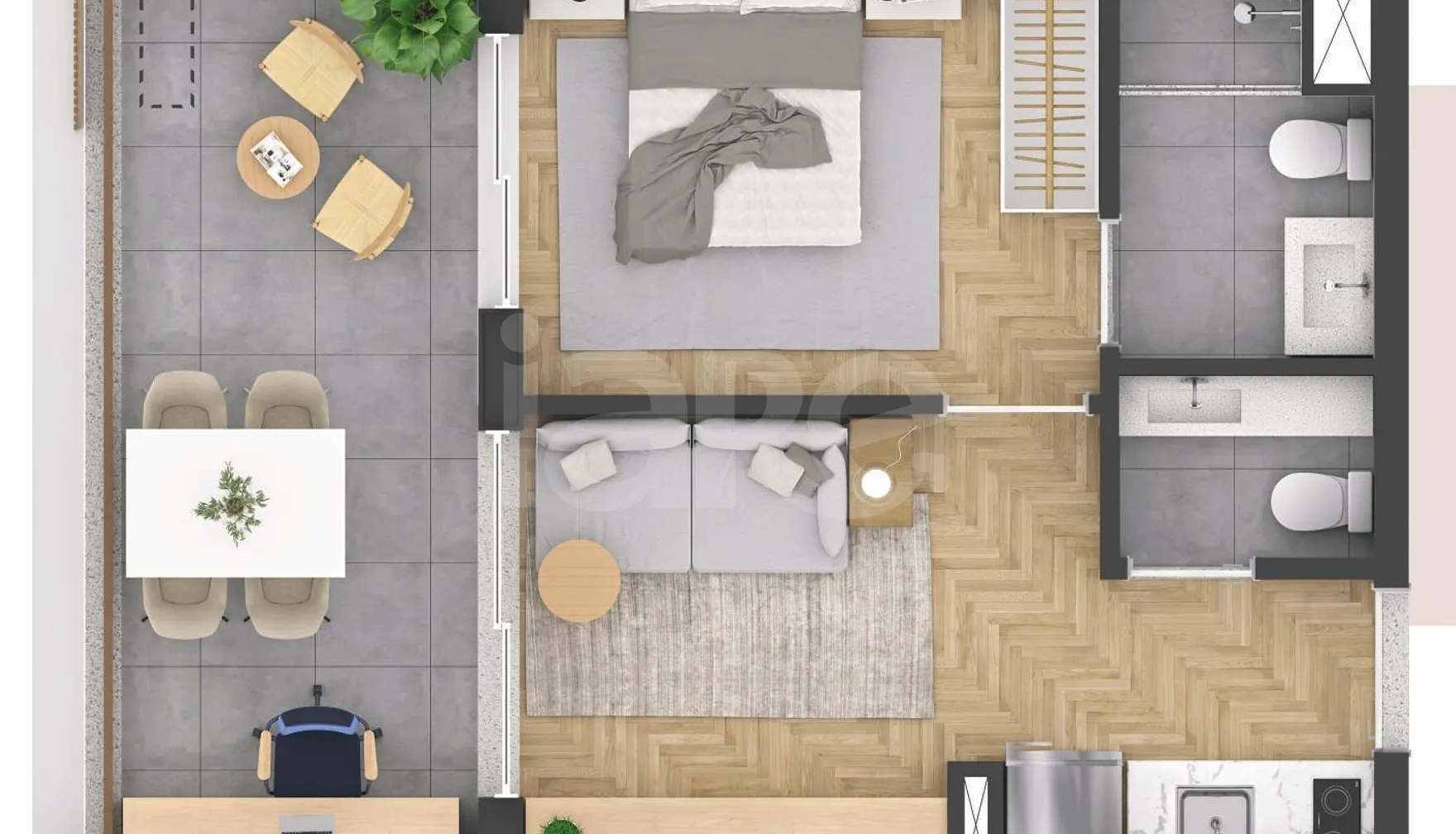 Planta — Studio 33,14 m²