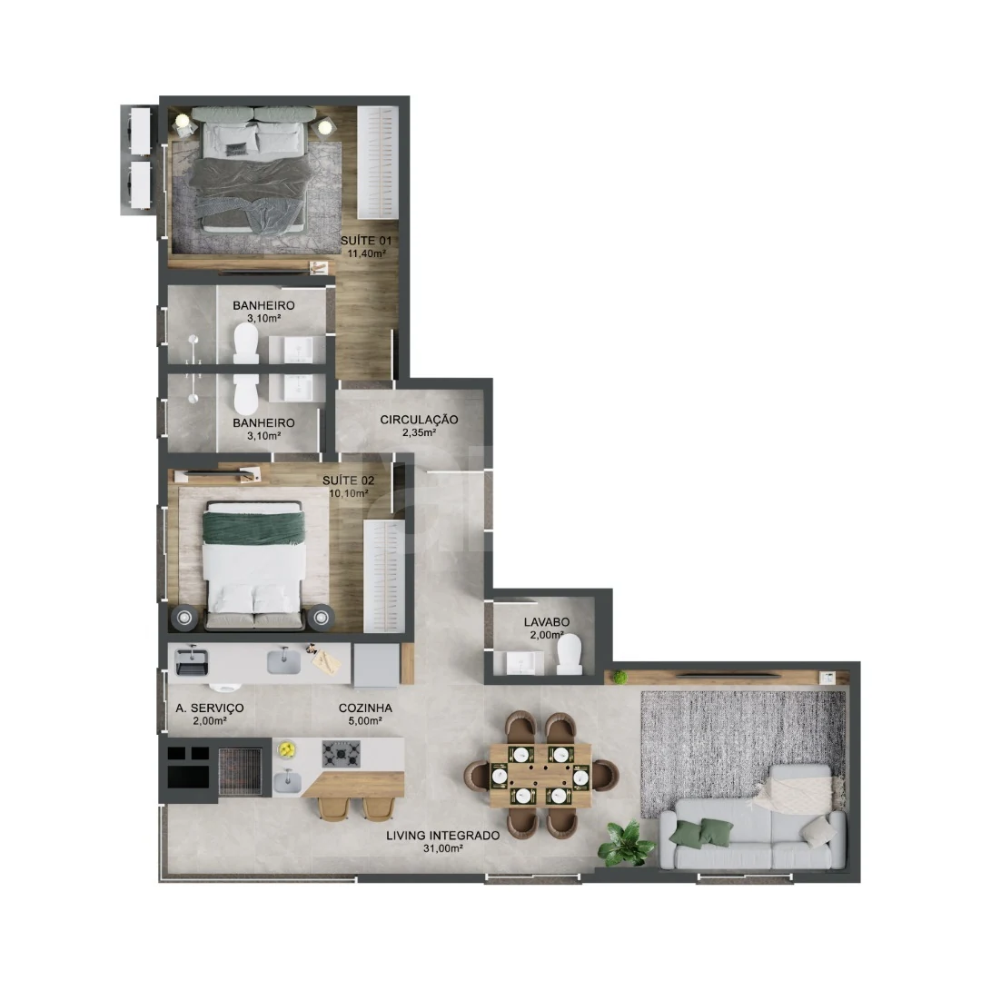 Planta — Apartamento 80 m²