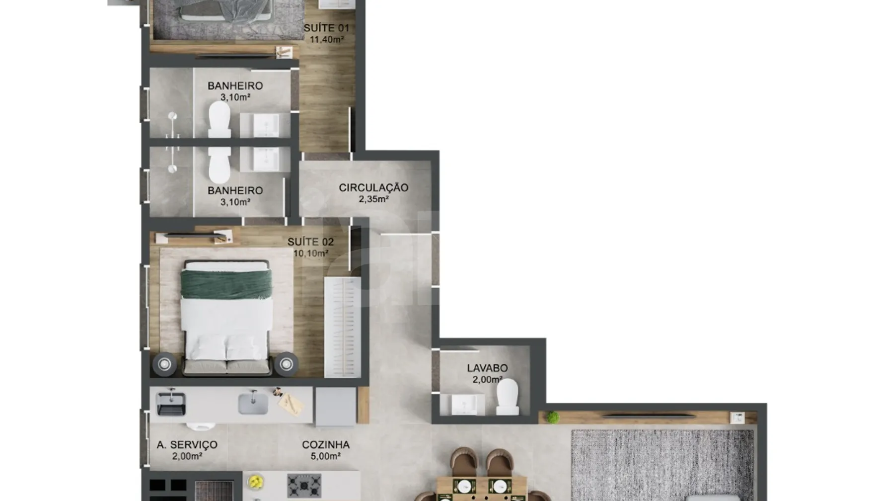 Planta — Apartamento 80 m²