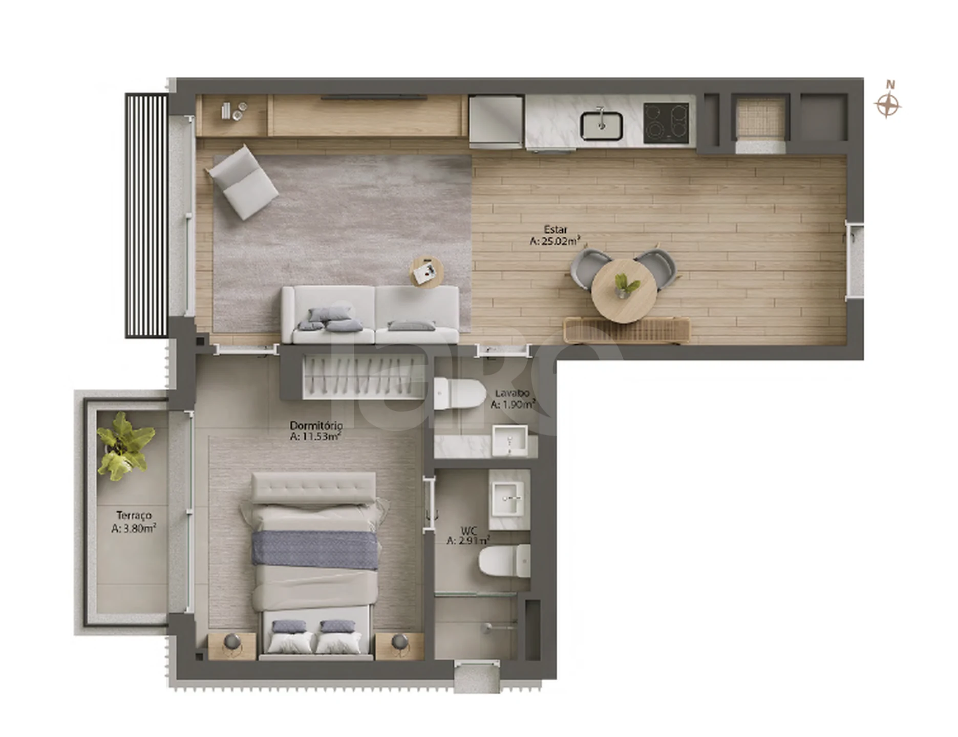 Planta — Apartamento 55,5 m²