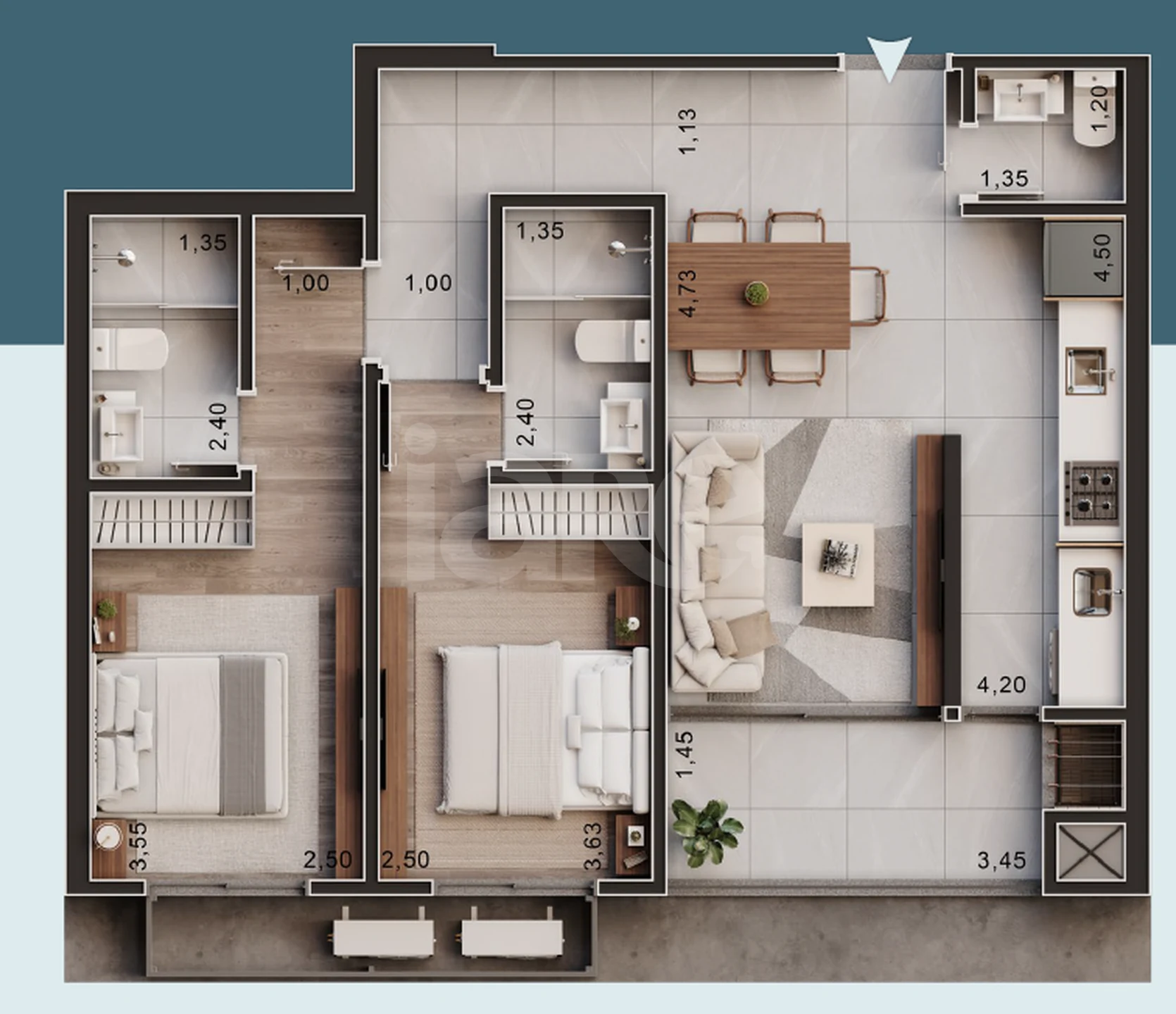 Planta — Apartamento 62,35 m²