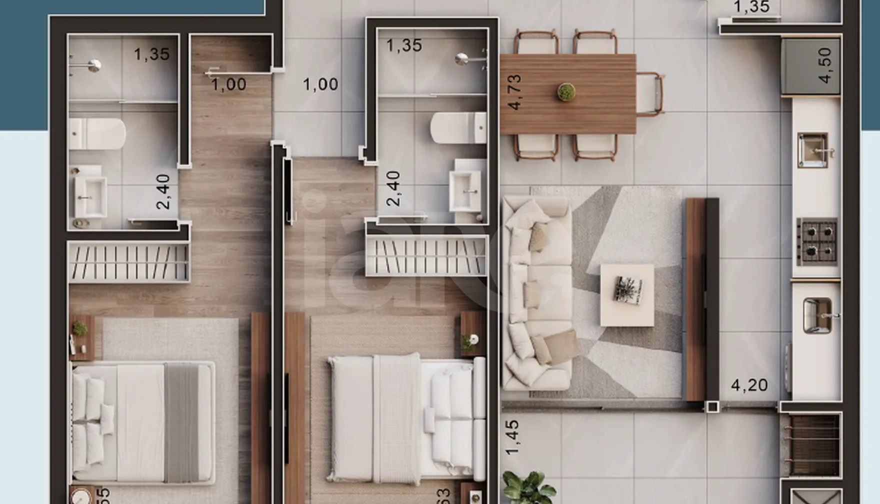 Planta — Apartamento 62,35 m²