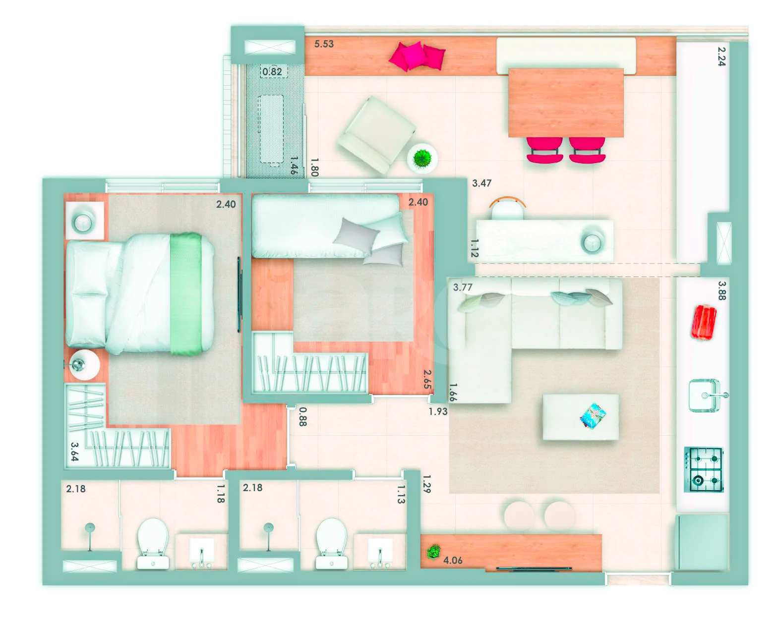 Planta — Apartamento 61 m²