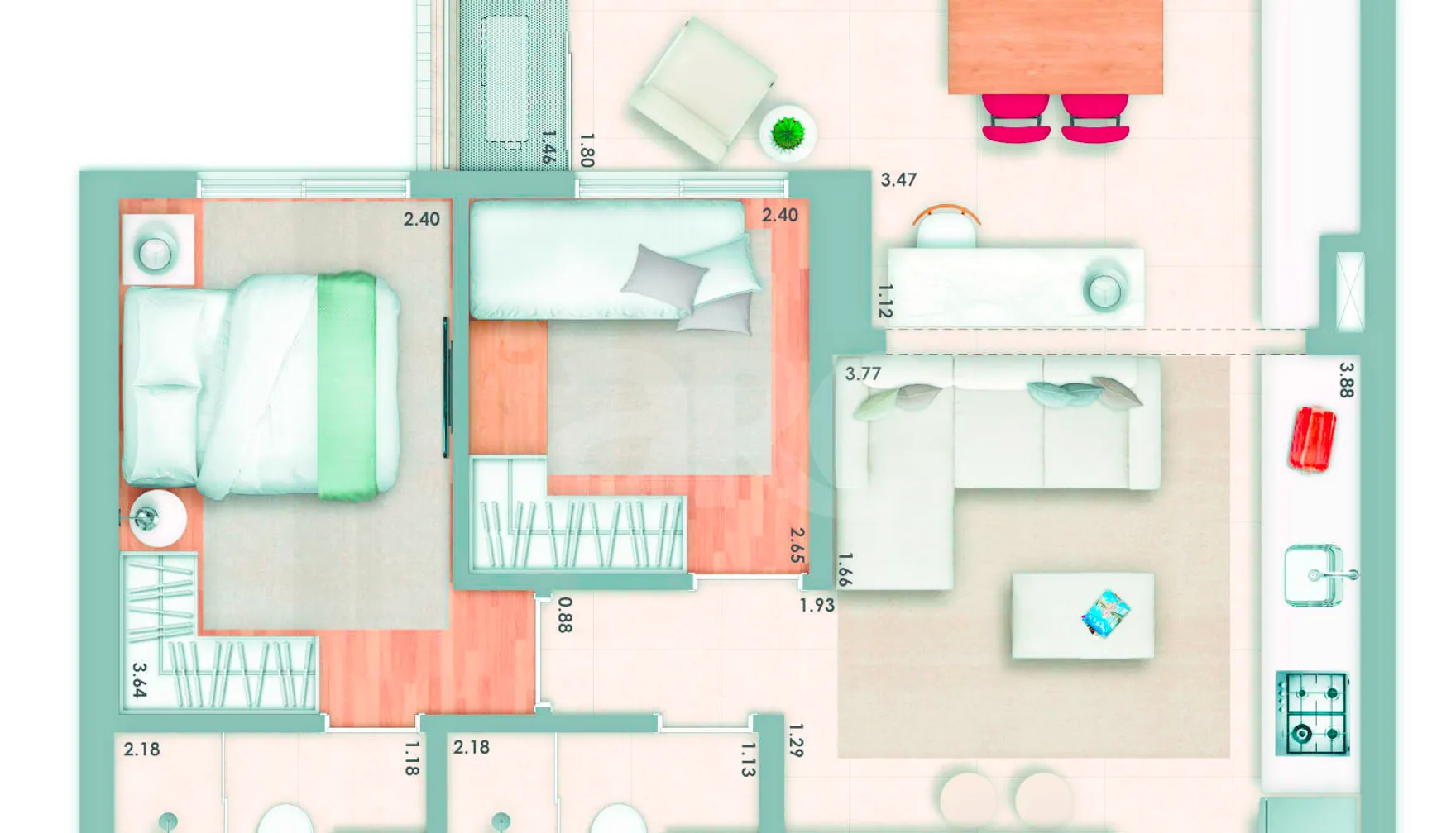 Planta — Apartamento 61 m²