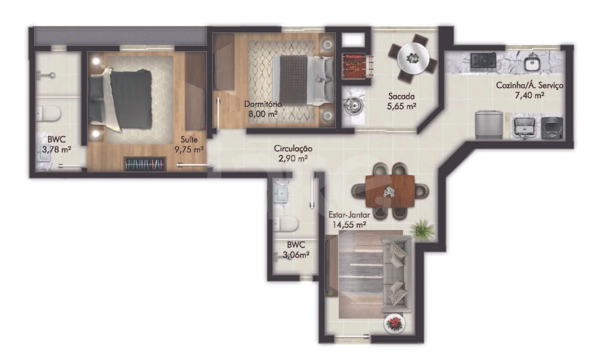 Planta — Apartamento 63,85 m²