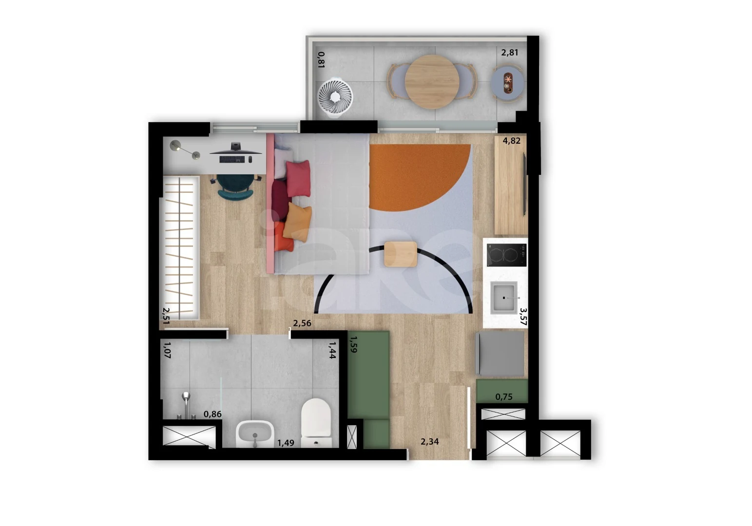 Planta — Studio 25,37 m²