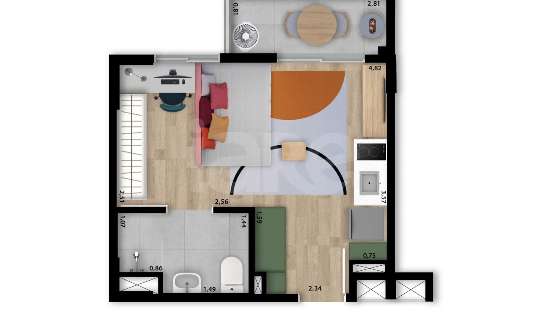 Planta — Studio 25,37 m²