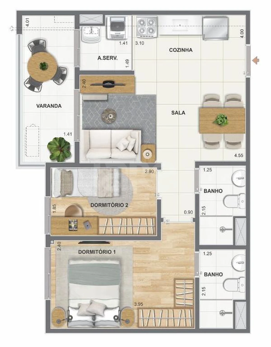 Planta — Apartamento 52 m²