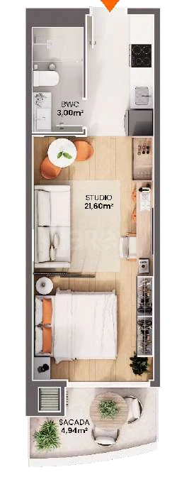 Planta — Studio 33,31 m²