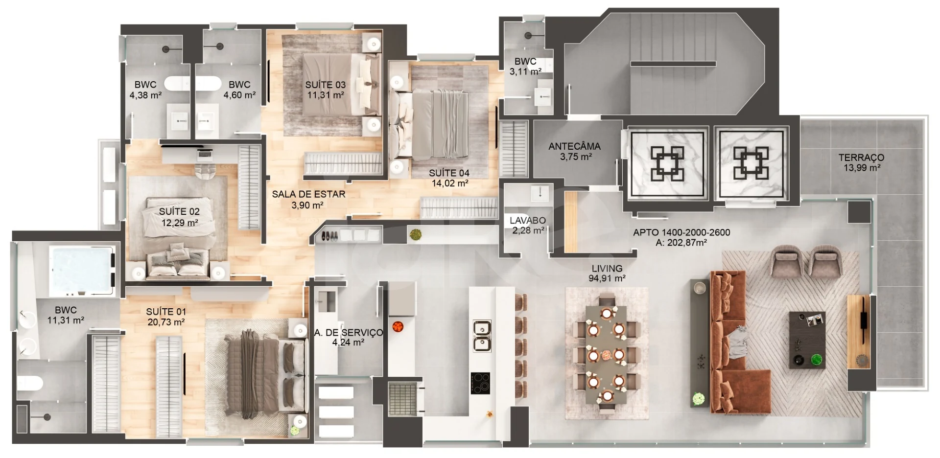Planta — Apartamento 202,87 m²