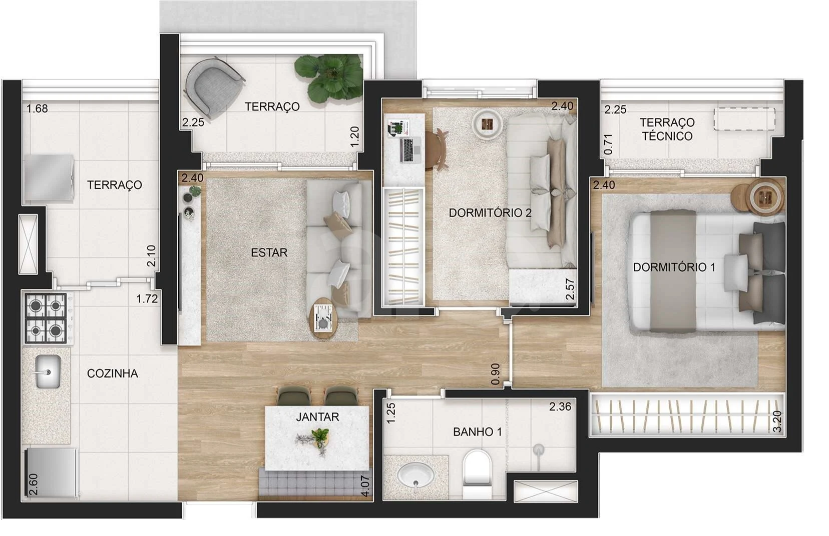 Planta — Apartamento 51,57 m²