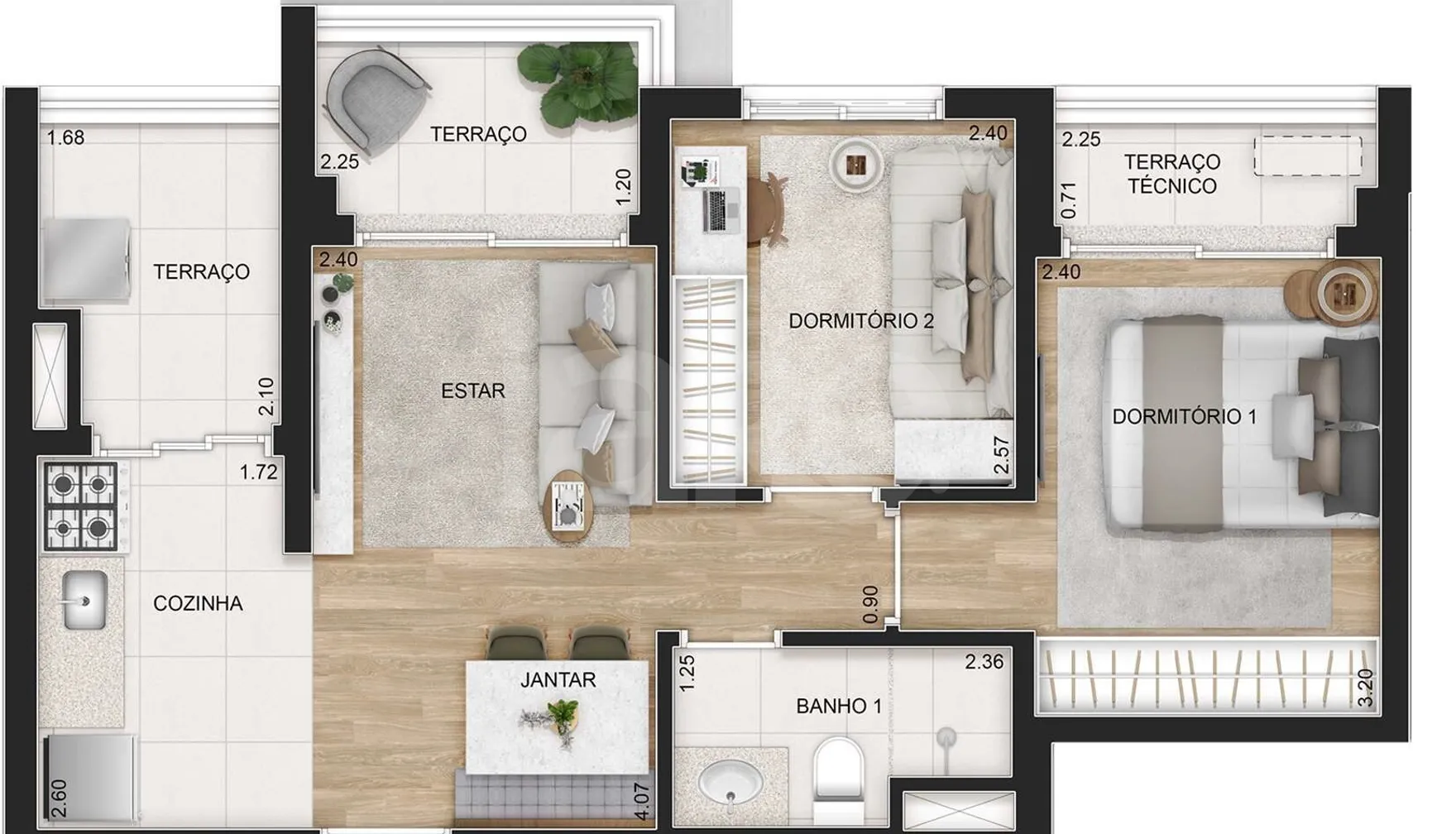 Planta — Apartamento 51,57 m²