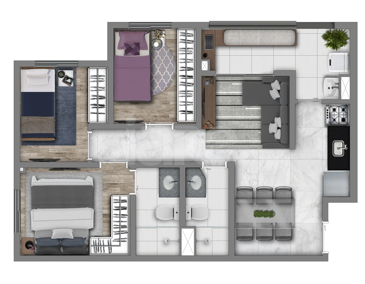 Planta — Apartamento 55,84 m²