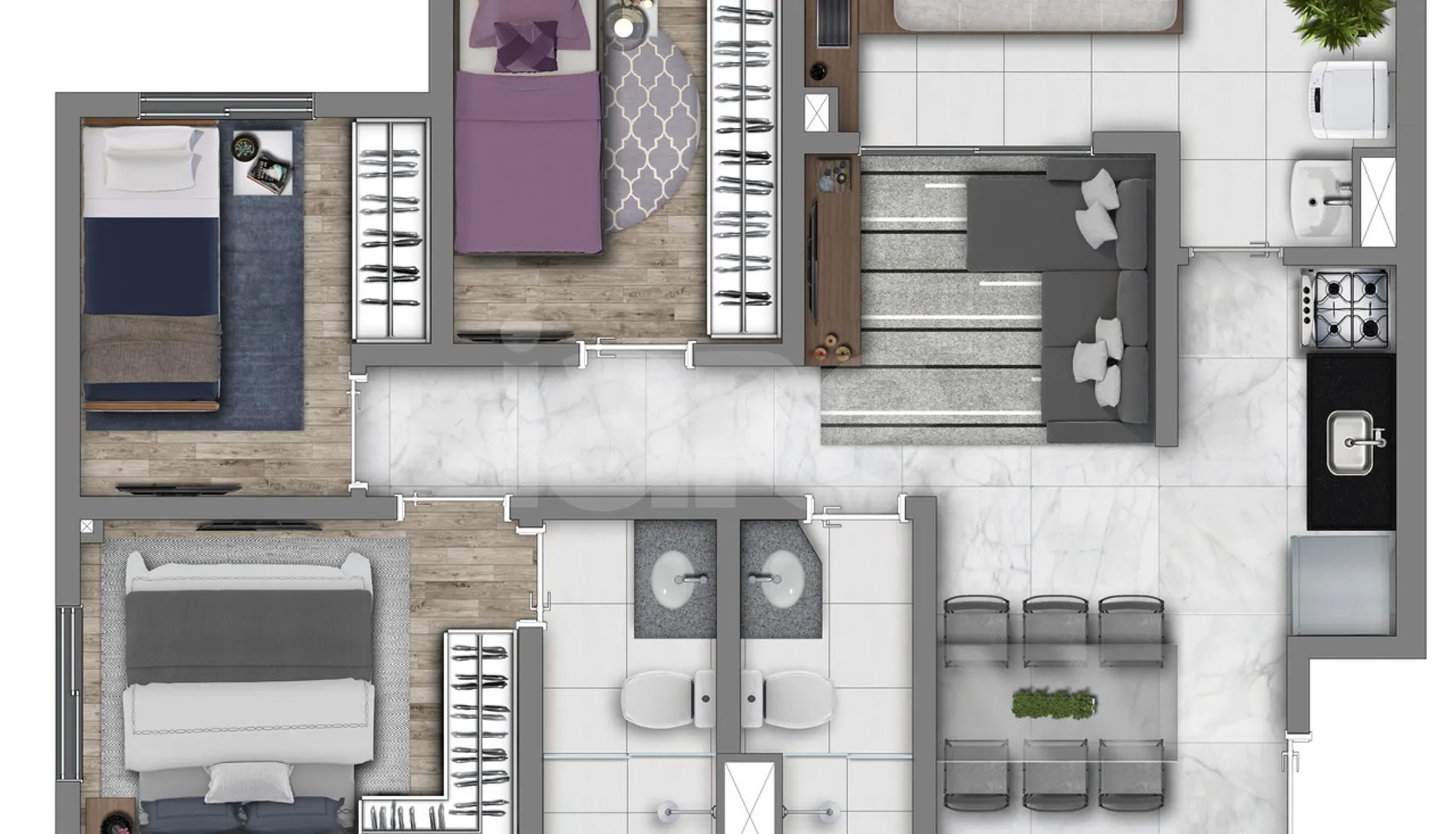 Planta — Apartamento 55,84 m²