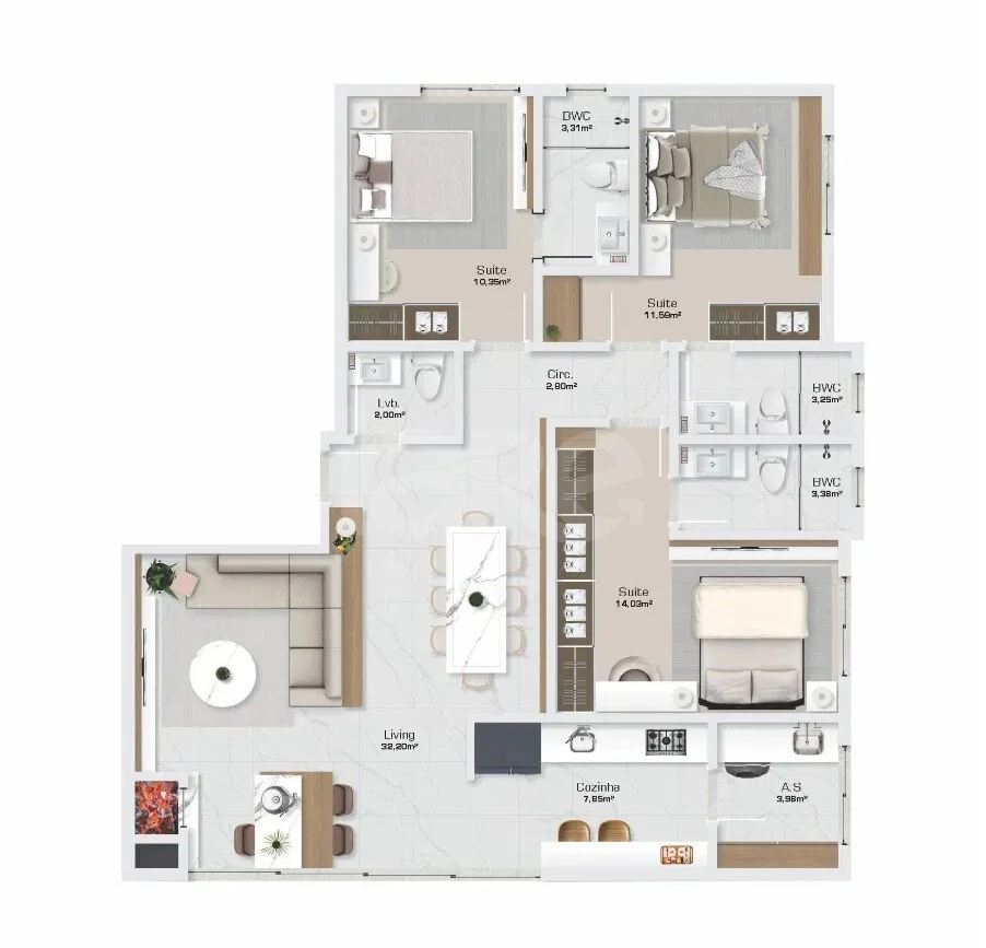 Planta — Apartamento 113,52 m²