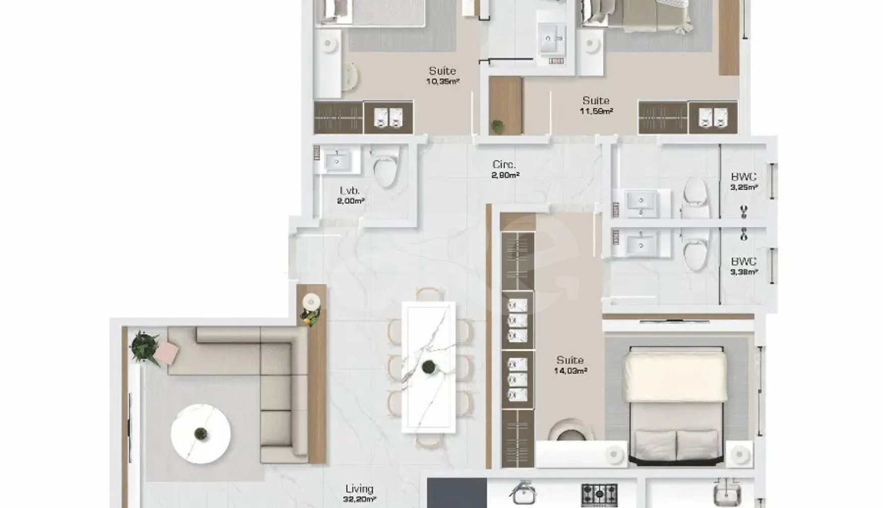Planta — Apartamento 113,52 m²