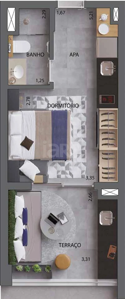 Planta — Studio 30,1 m²