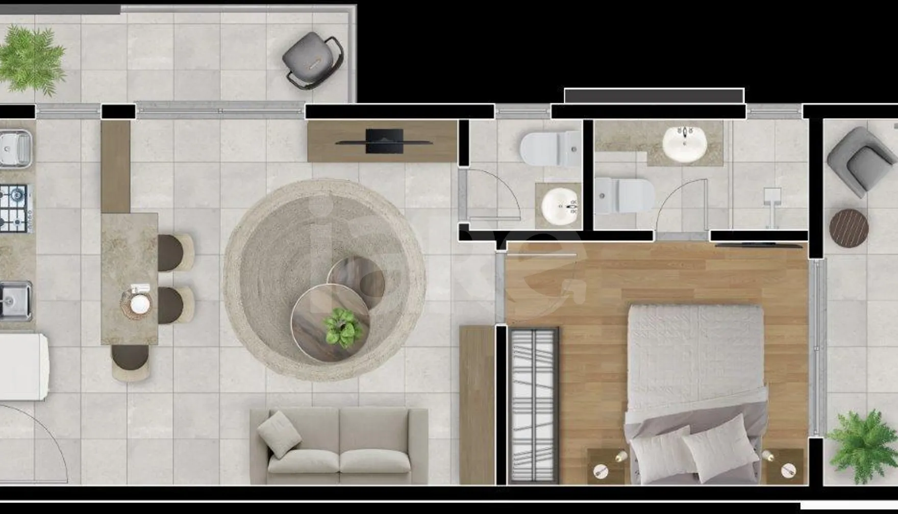 Planta — Studio 47,14 m²