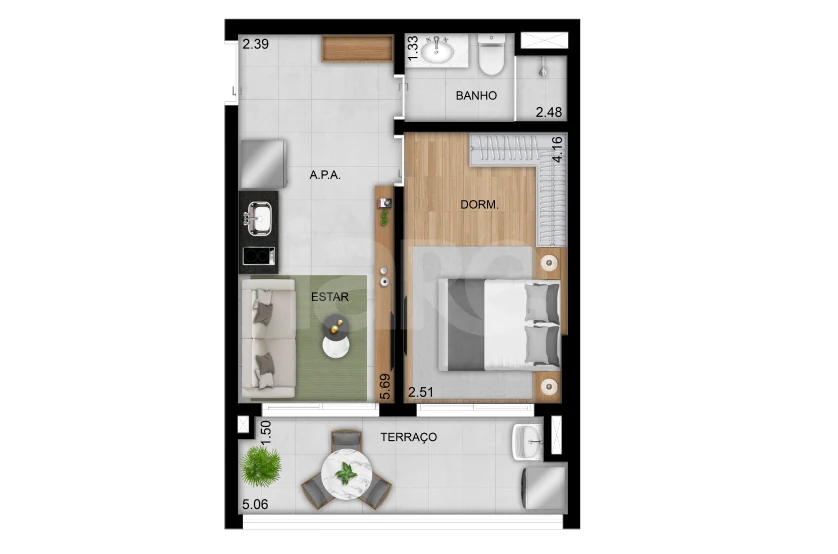Planta — Apartamento 40,2 m²