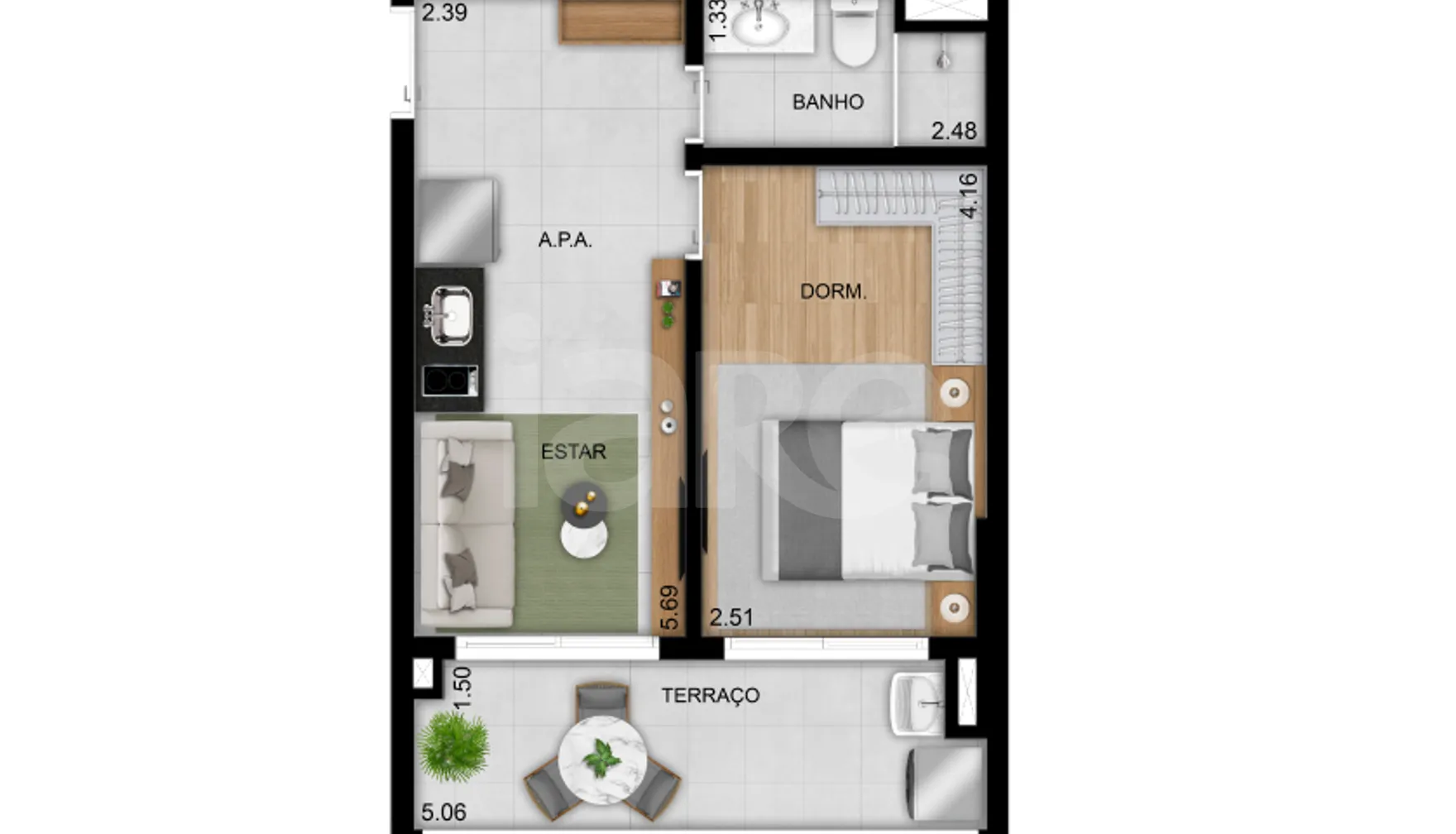 Planta — Apartamento 40,2 m²