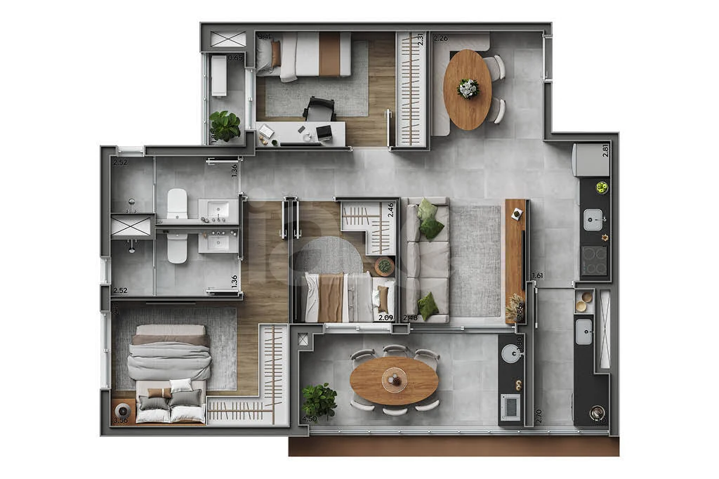 Planta — Apartamento 76,57 m²