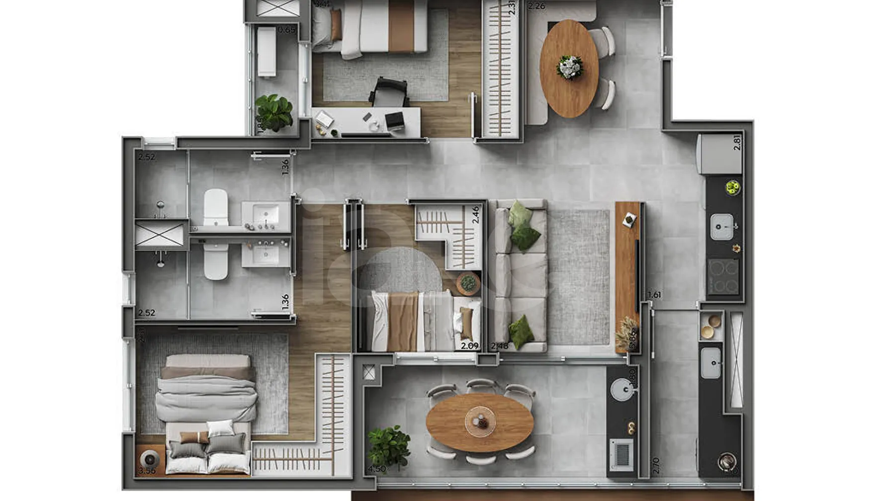 Planta — Apartamento 76,57 m²