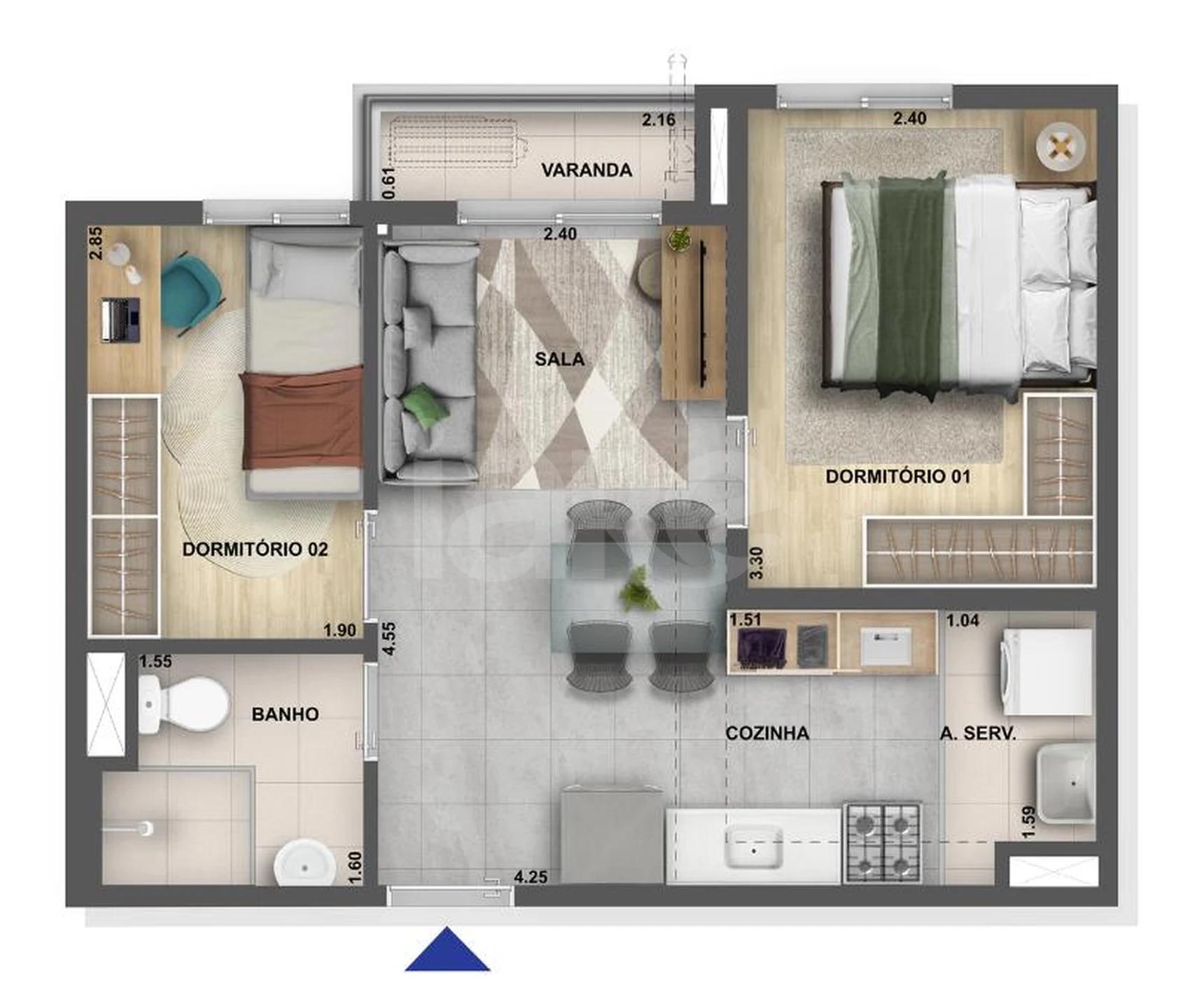 Planta — Apartamento 38,5 m²