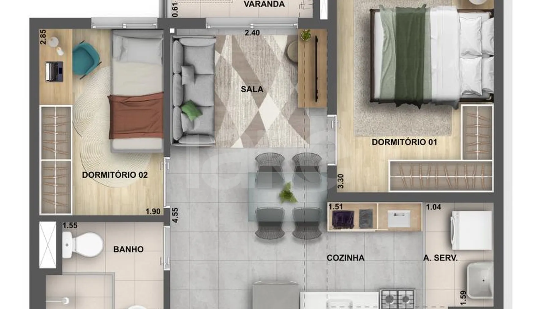 Planta — Apartamento 38,5 m²