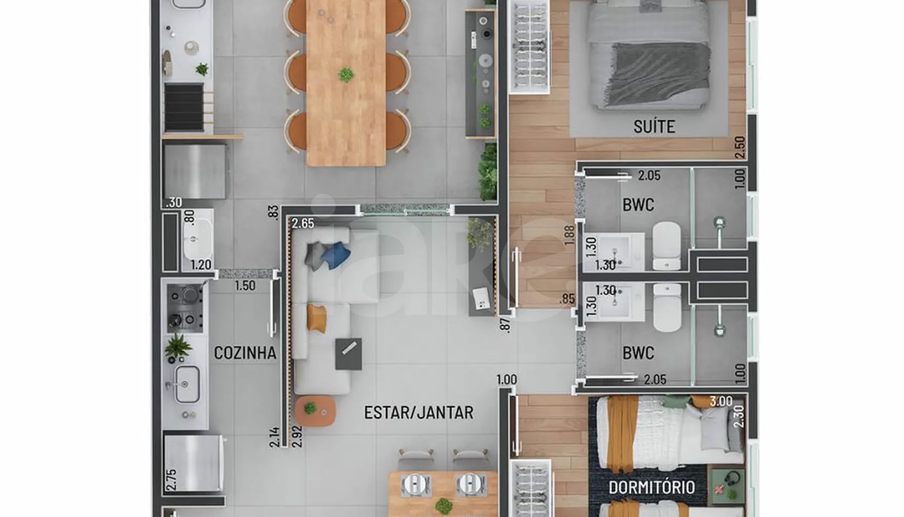 Planta — Apartamento 62 m²