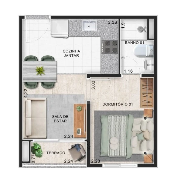 Planta — Apartamento 25,25 m²