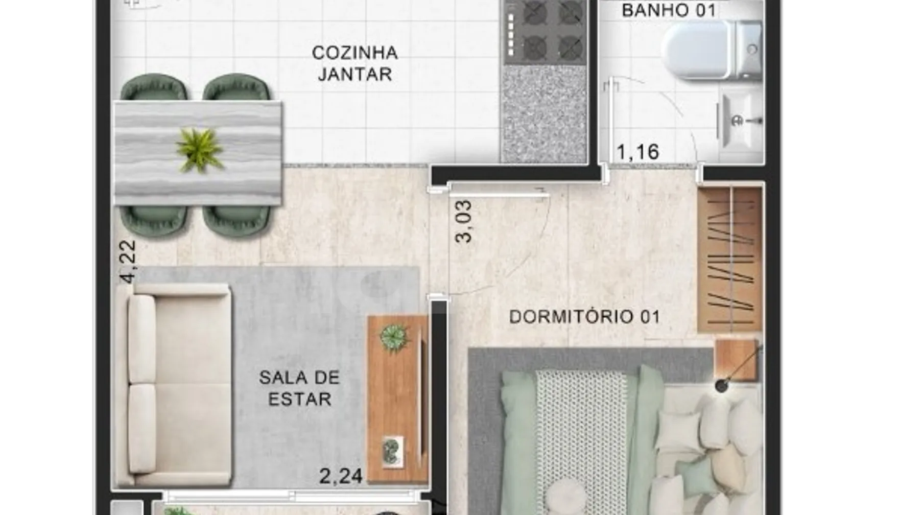 Planta — Apartamento 25,25 m²