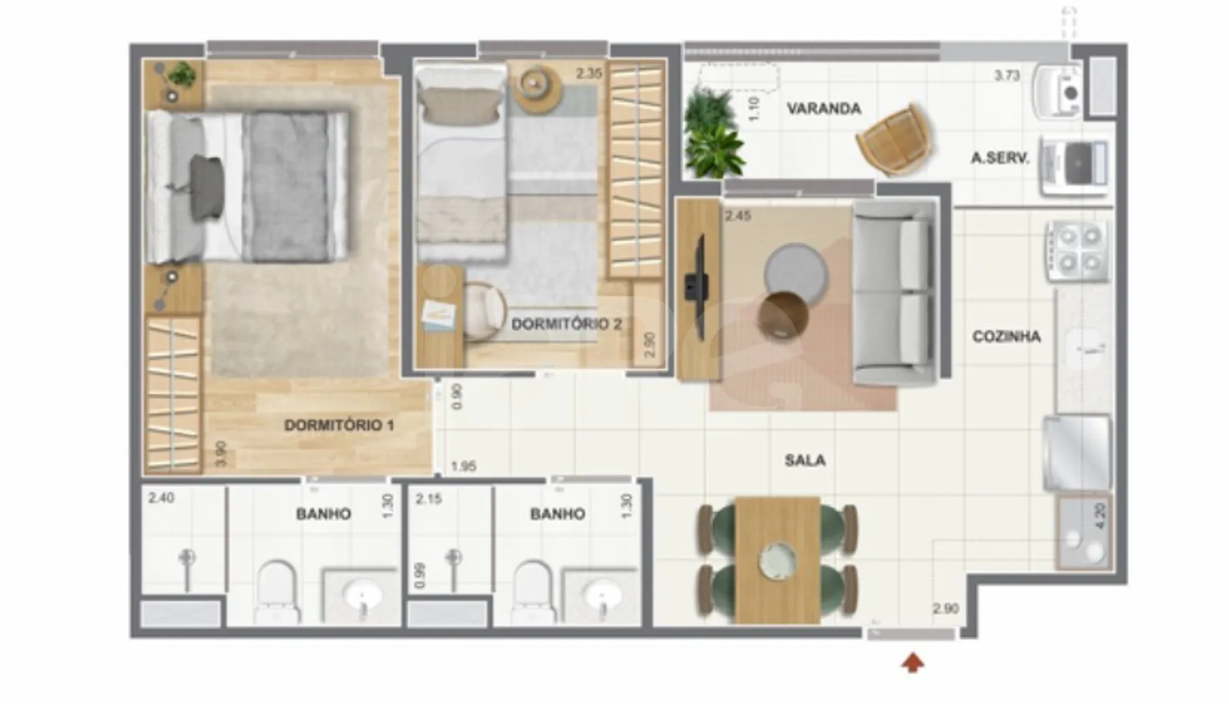 Planta — Apartamento 51,67 m²