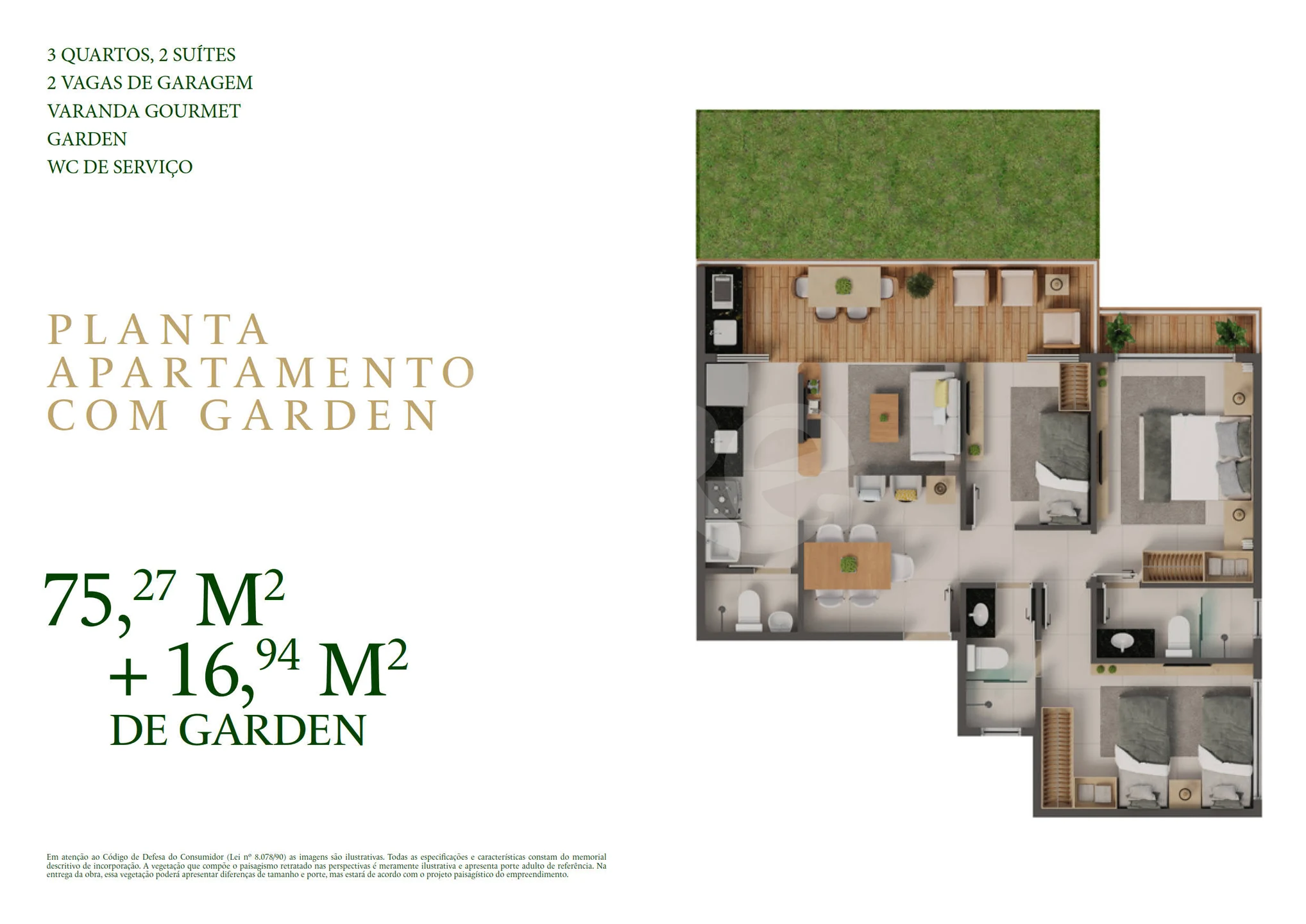 Planta — Beach Ville Garden com 75,27 m² + 16,94 m²