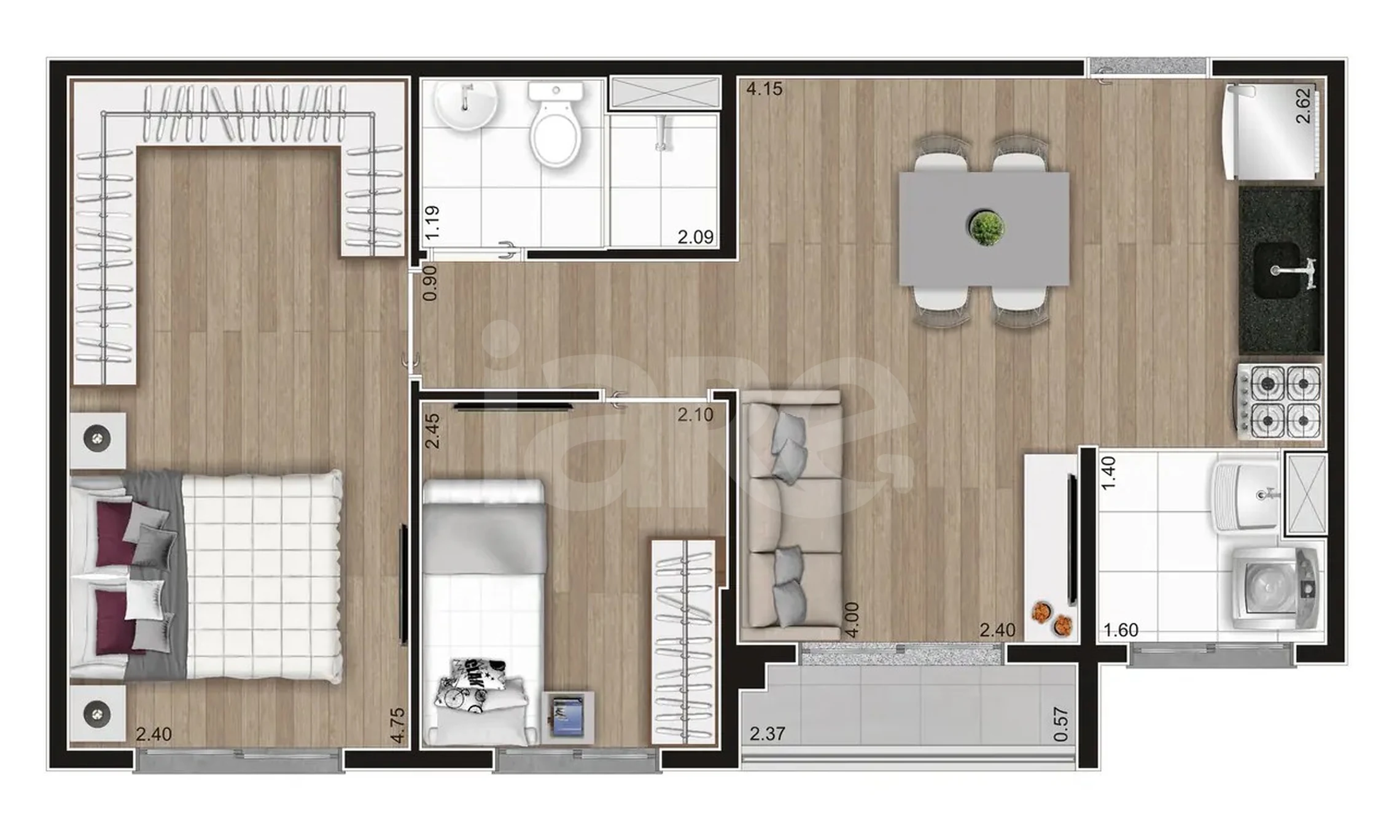 Planta — Apartamento 44,19 m²