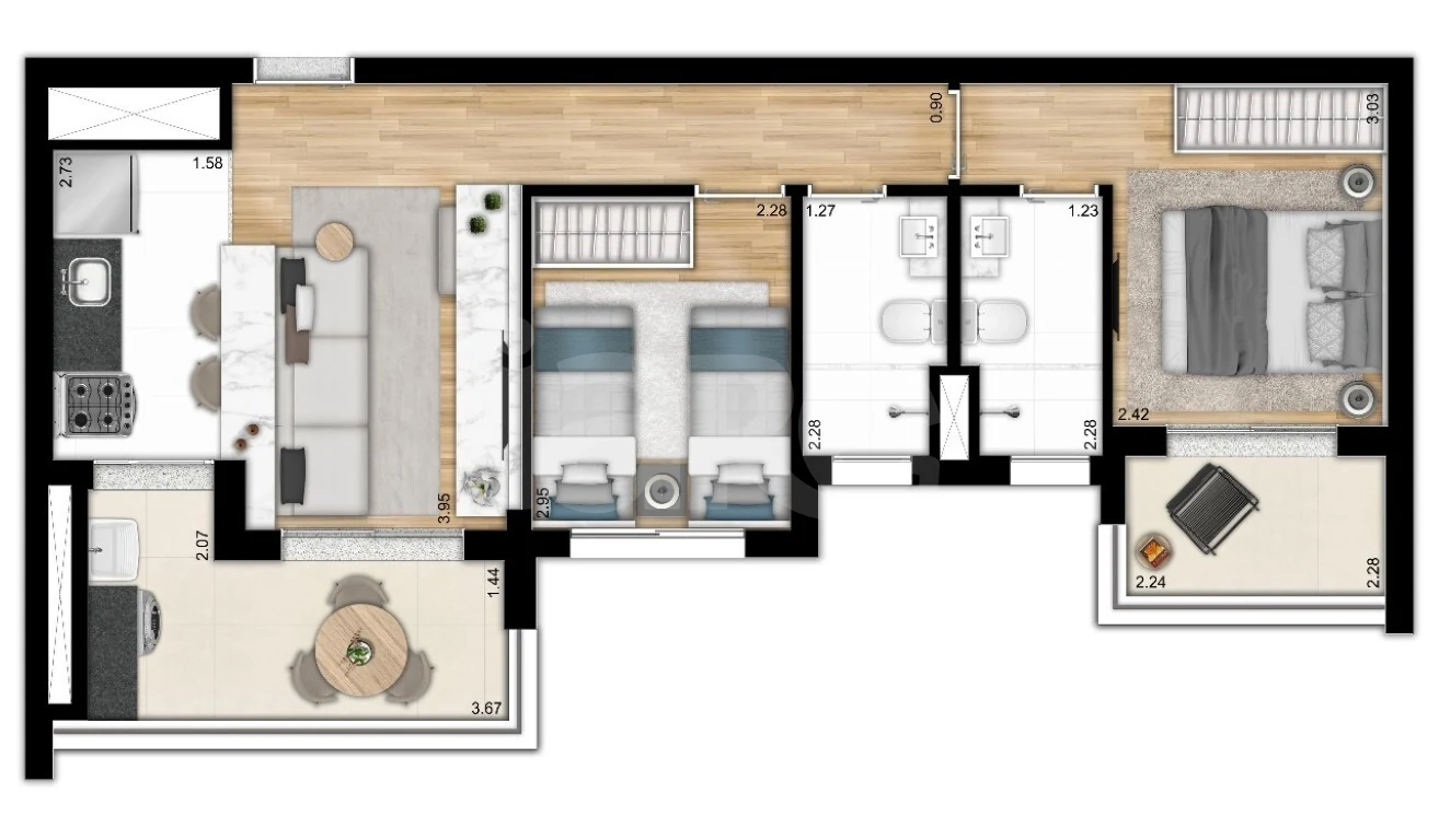 Planta — Apartamento 60,55 m²