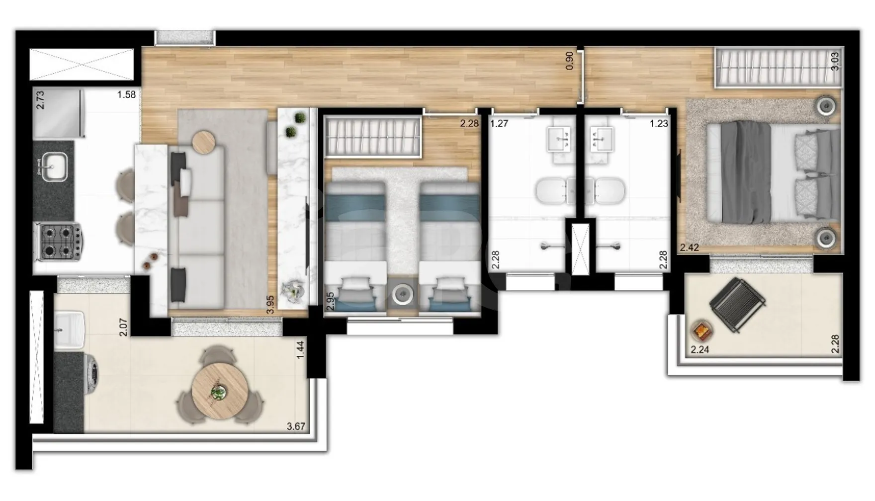 Planta — Apartamento 60,55 m²