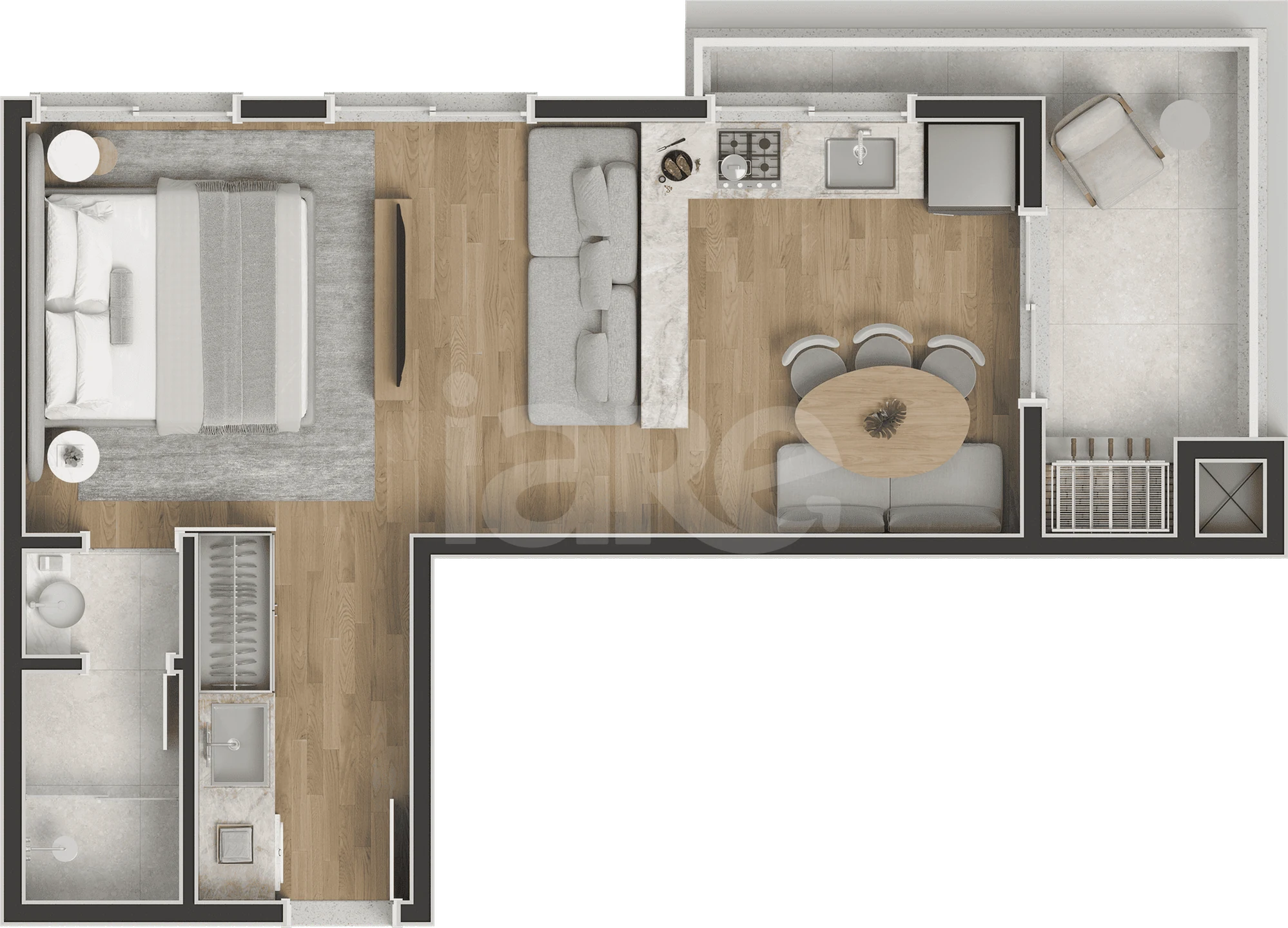 Planta — Studio 47,74 m²