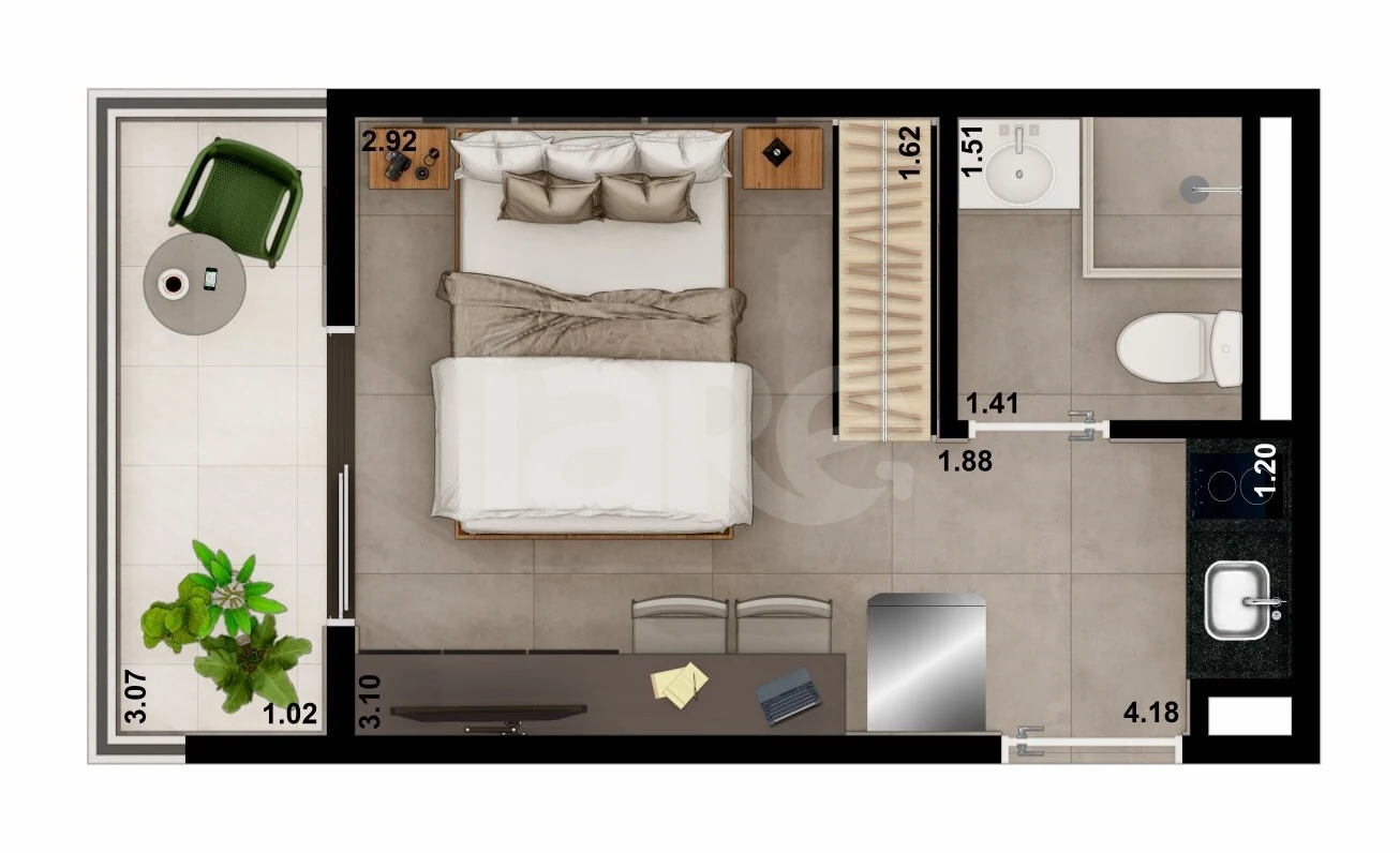 Planta — Studio 20,23 m²