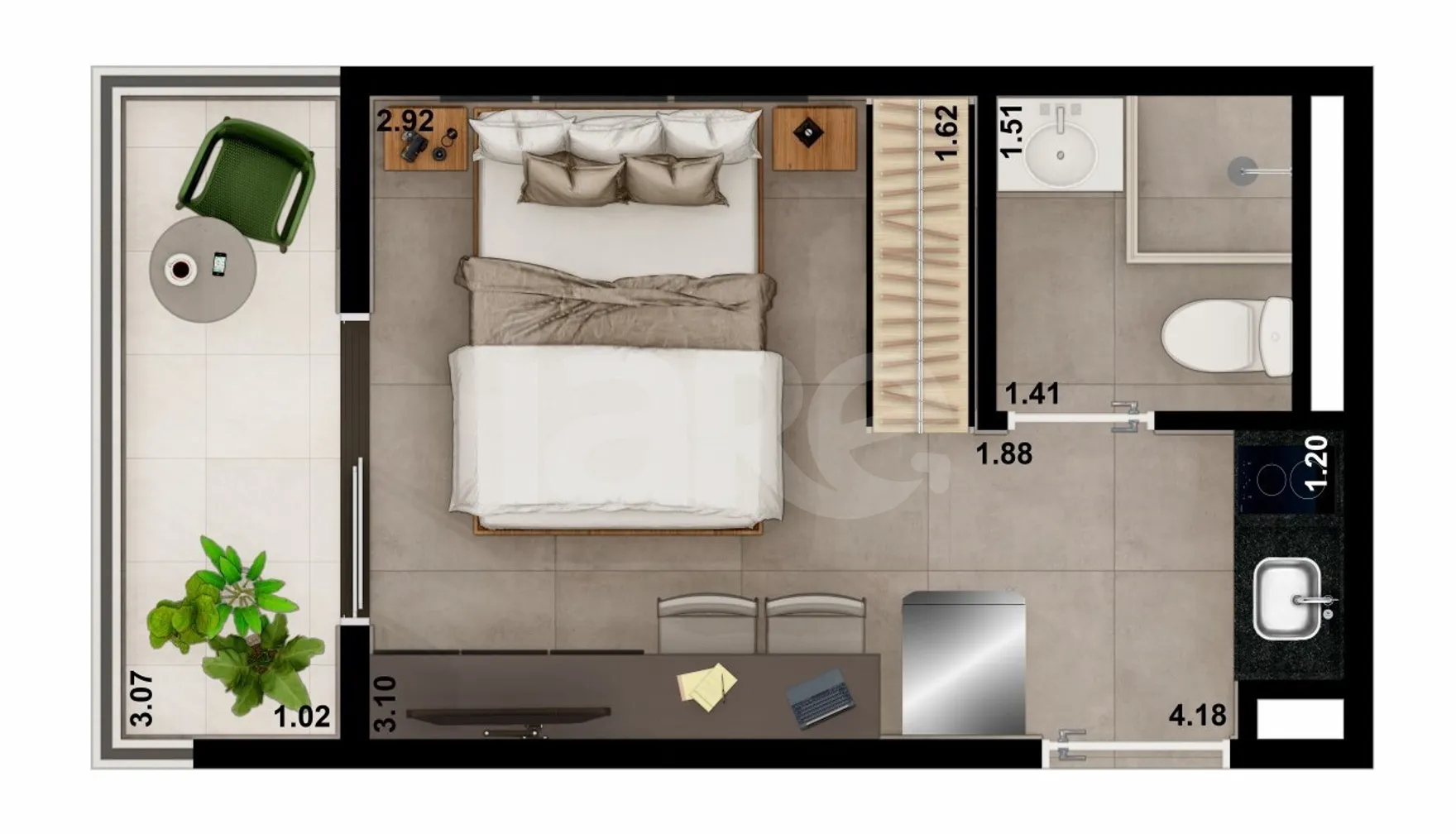 Planta — Studio 20,23 m²