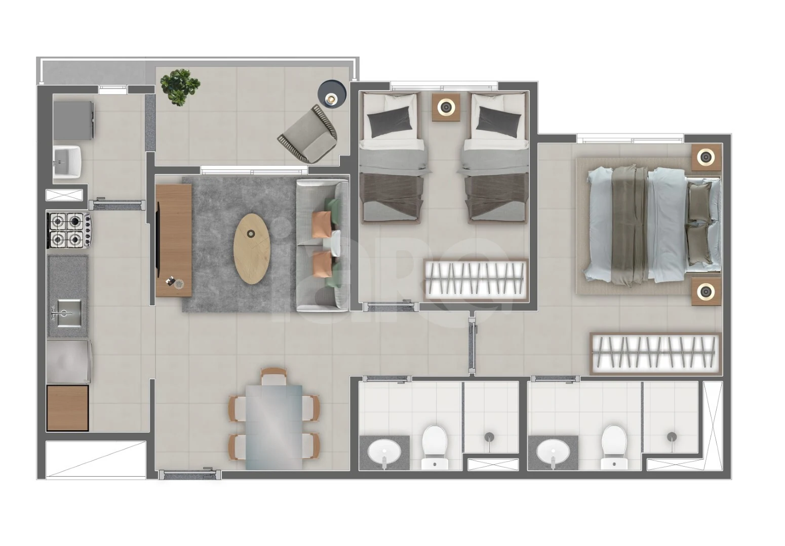 Planta — Apartamento 51,07 m²