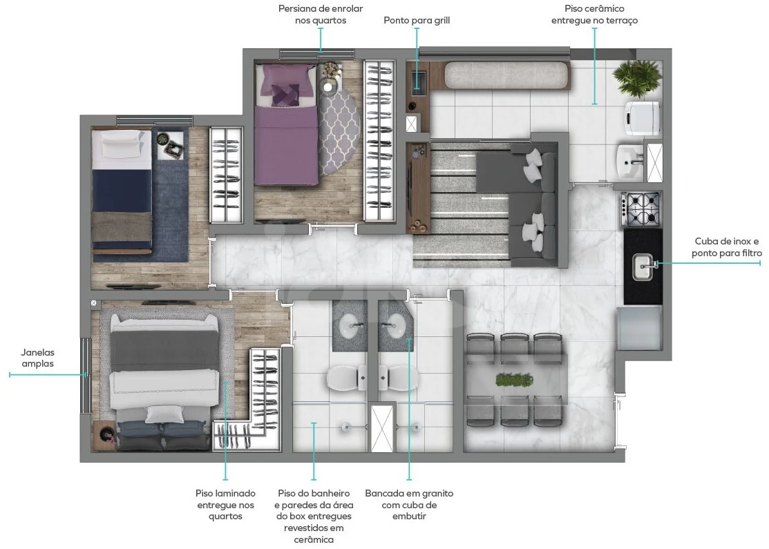 Planta — Apartamento 61,98 m²