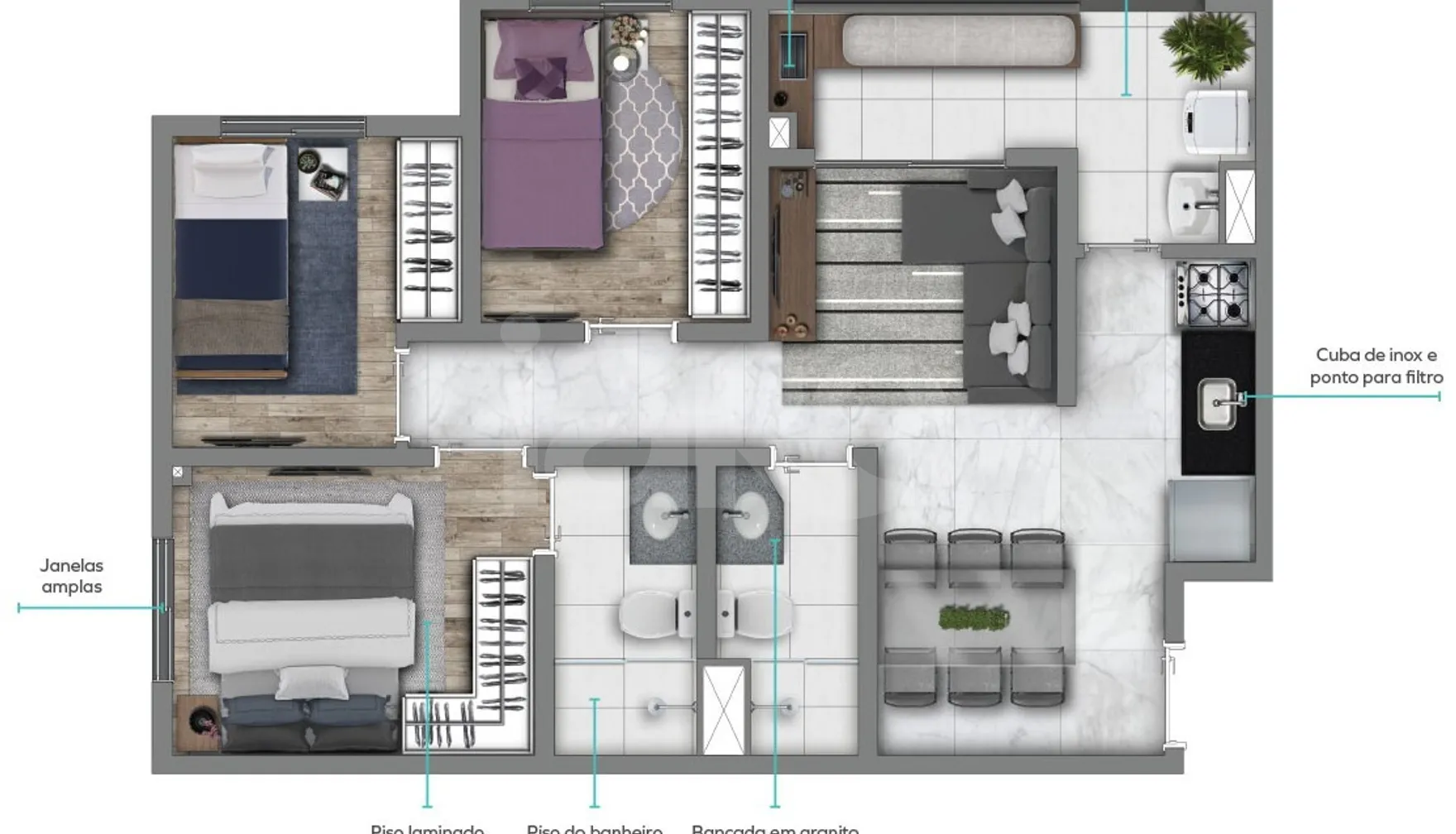 Planta — Apartamento 61,98 m²