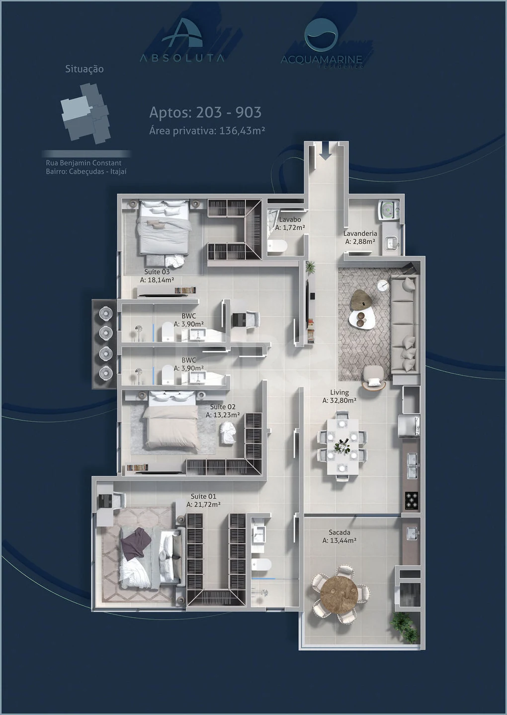 Planta — Apartamento 136,42 m²