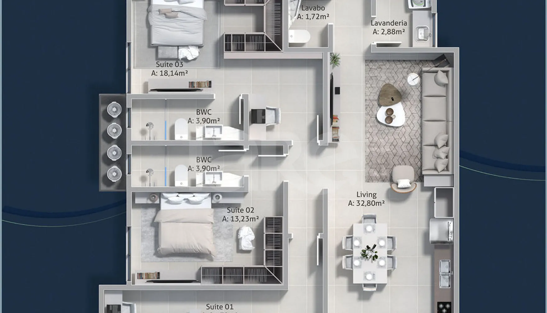 Planta — Apartamento 136,42 m²