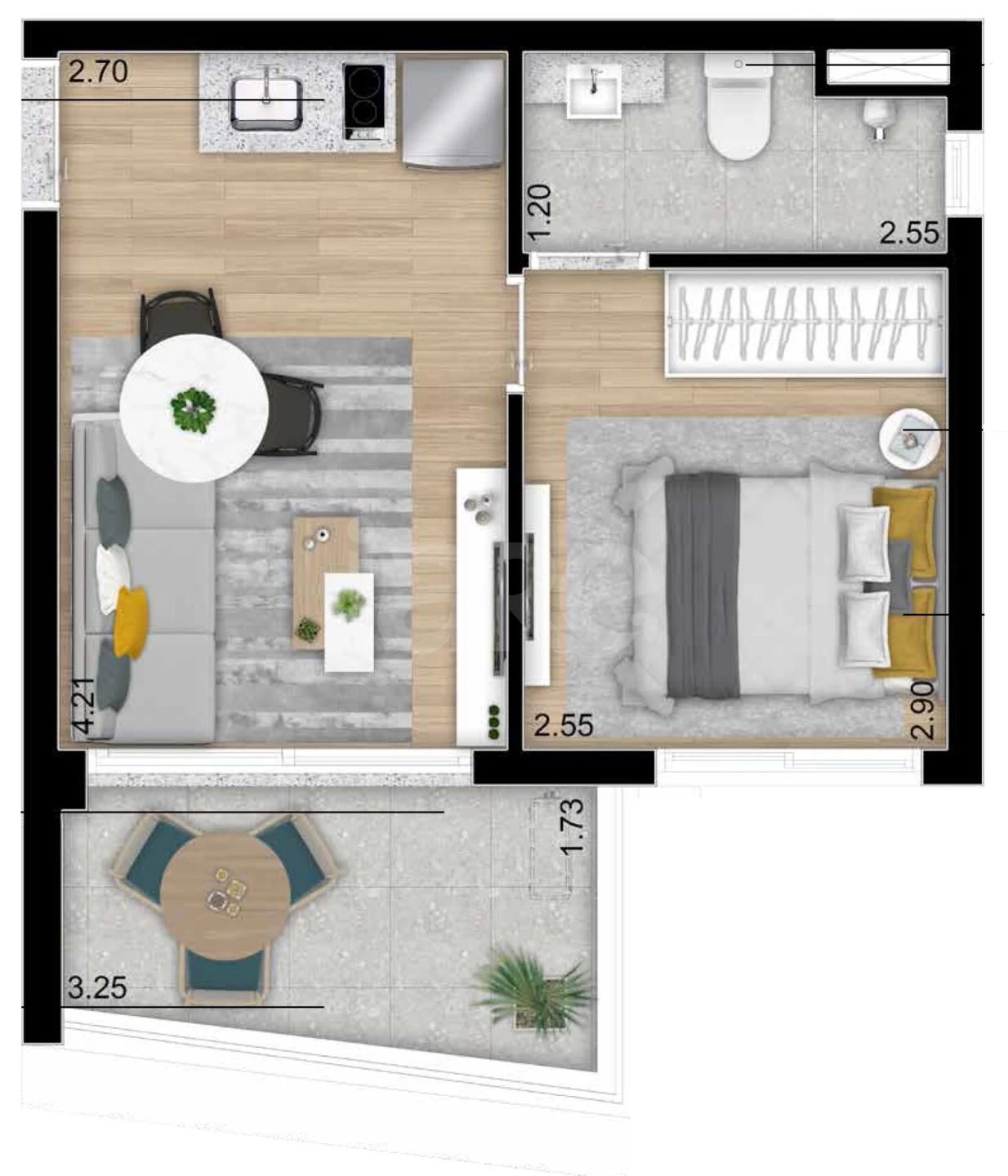 Planta — Studio 24,52 m²