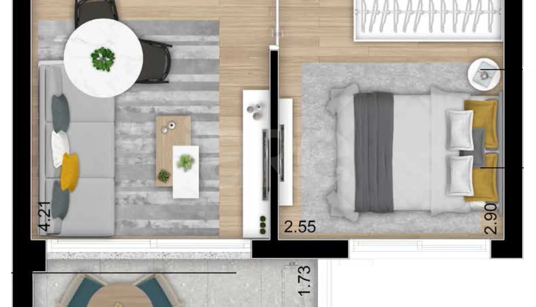 Planta — Studio 24,52 m²