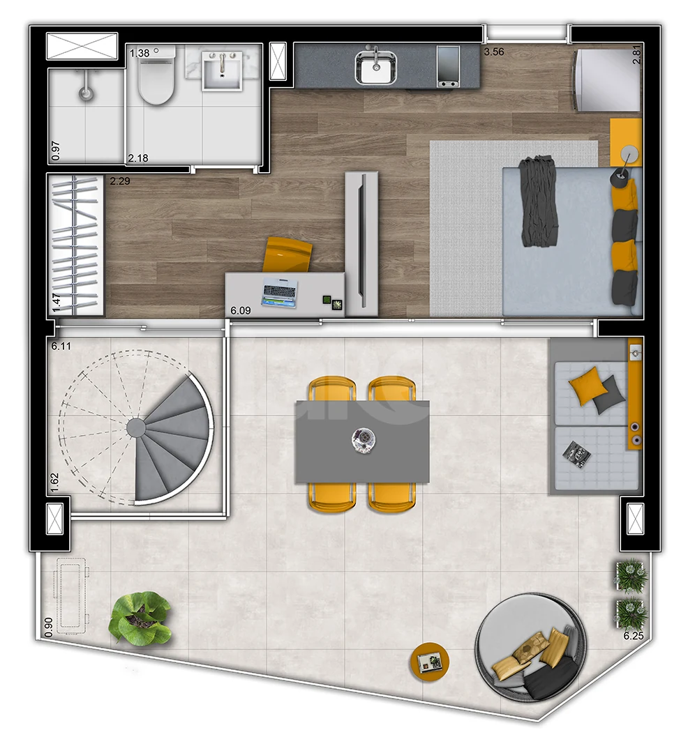 Planta — Cobertura Duplex 61,71 m²