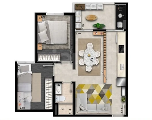 Planta — Apartamento 48,93 m²