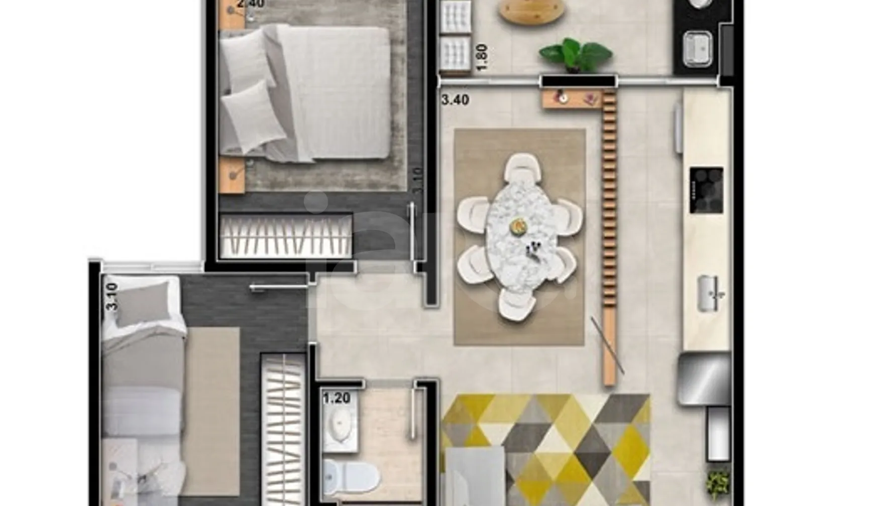 Planta — Apartamento 48,93 m²